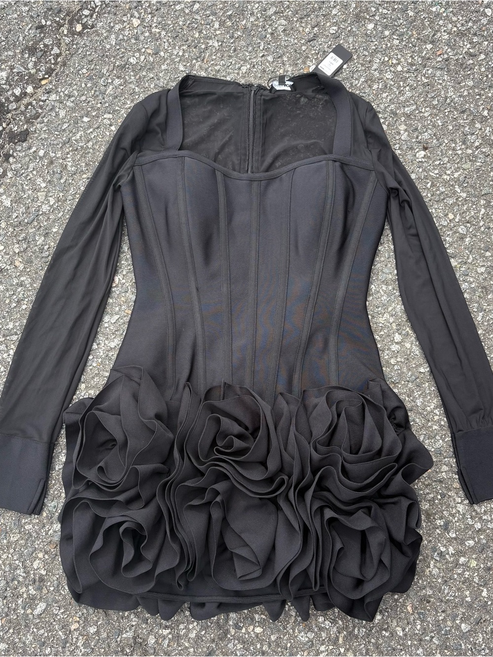 Blessed beauty long sleeve ruffle mesh rosette bandage mini dress large new - Picture 5 of 8